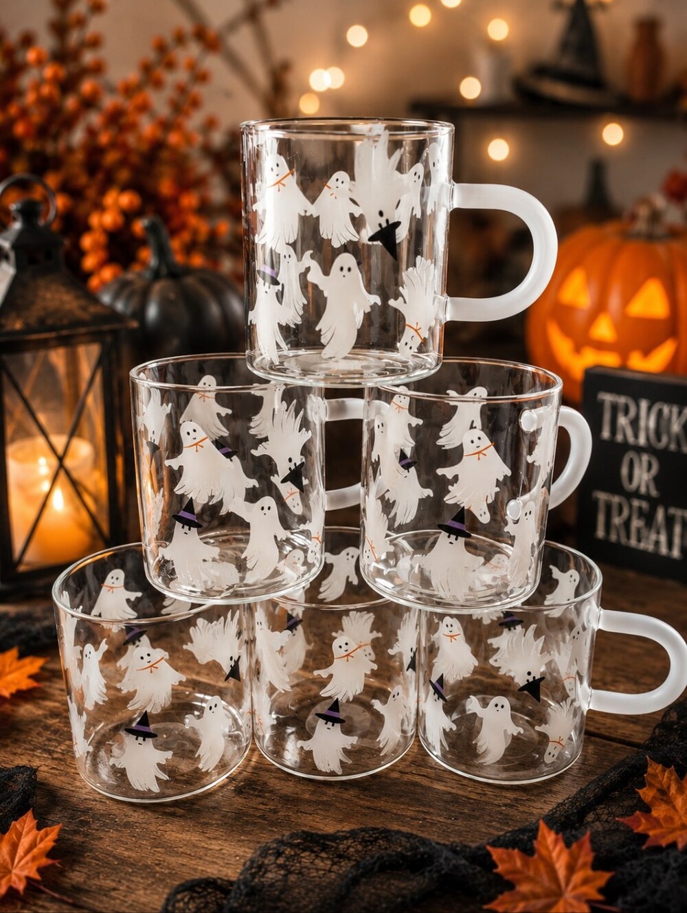 Hyde & EEK Glass Ghost Mugs Set Of 6